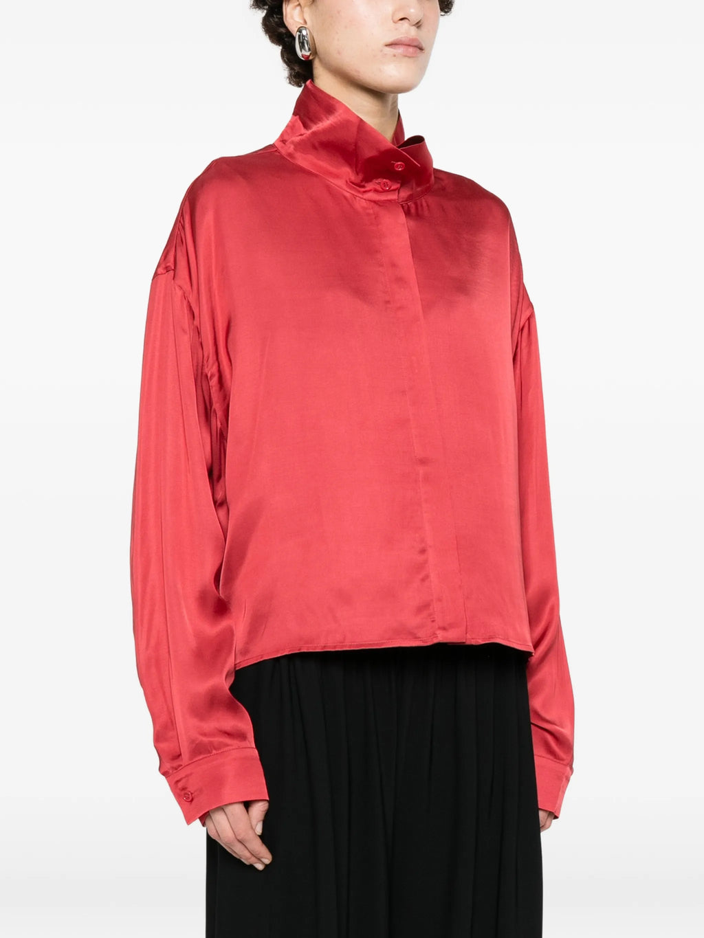 Image of Fluid Satin Effect Shirt Red by Iro for Women - Season Spring-Summer 2026 - Model View 2