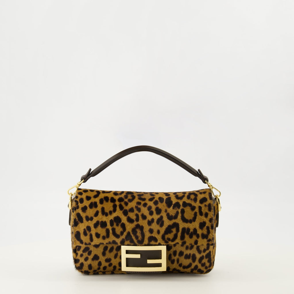 Fendi baguette bag, leopard print accessory, luxury handbag, detachable strap, calf leather bag