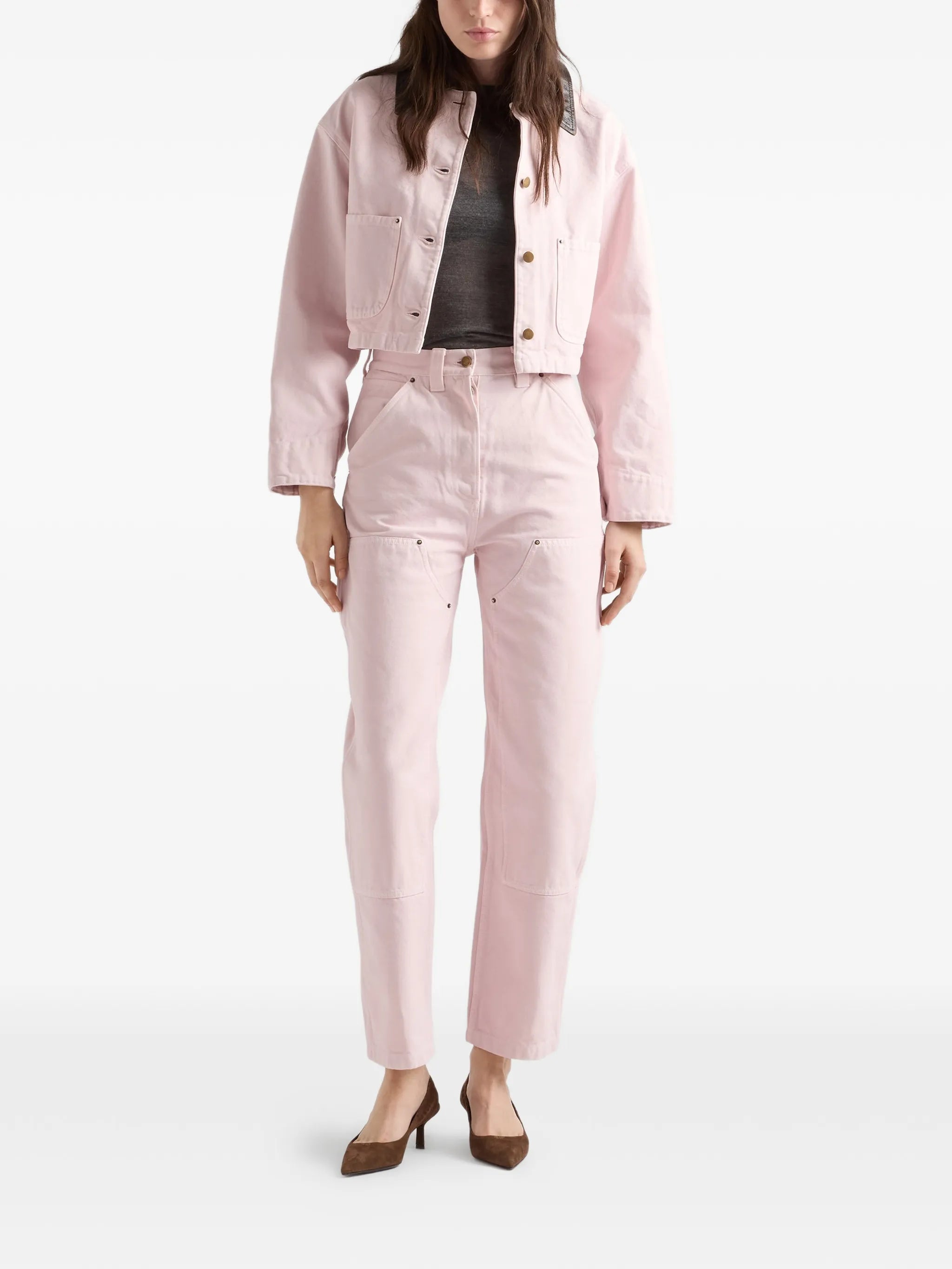 Image of Pink Denim Jacket by Prada for Women - Season Spring-Summer 2026 - Model view 1