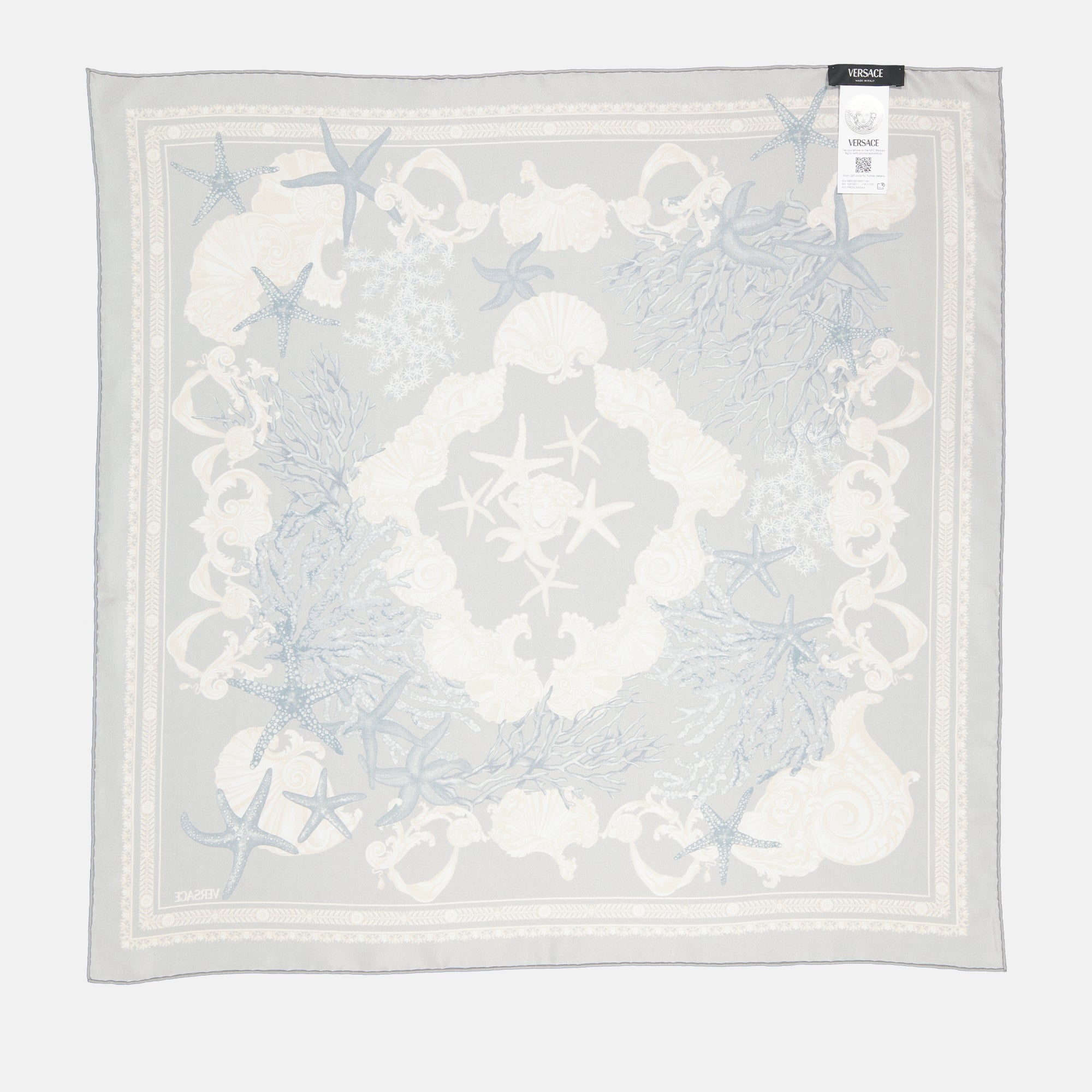 Versace Scarf, Blue Silk Scarf, Luxury Accessories, Barocco Sea, Fashion Scarf