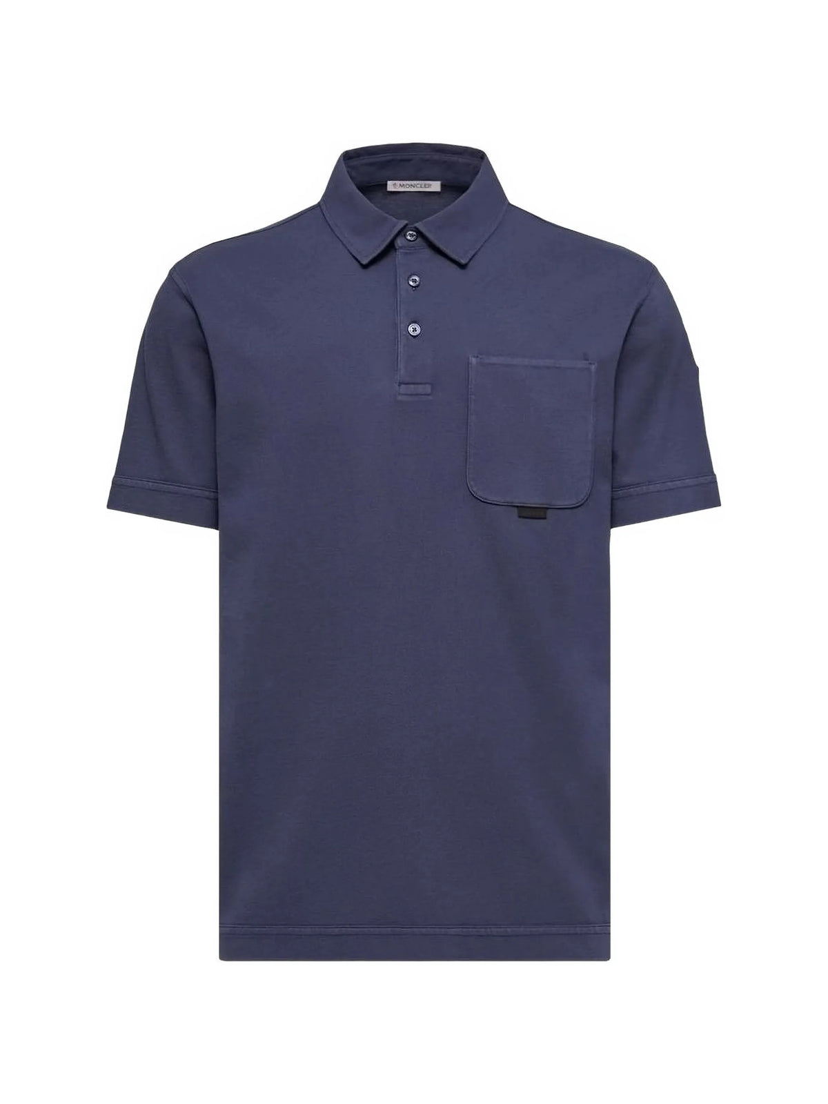 Image of Navy Piqué Cotton Polo by Moncler for Men - Season Spring-Summer 2026 - Model View 1