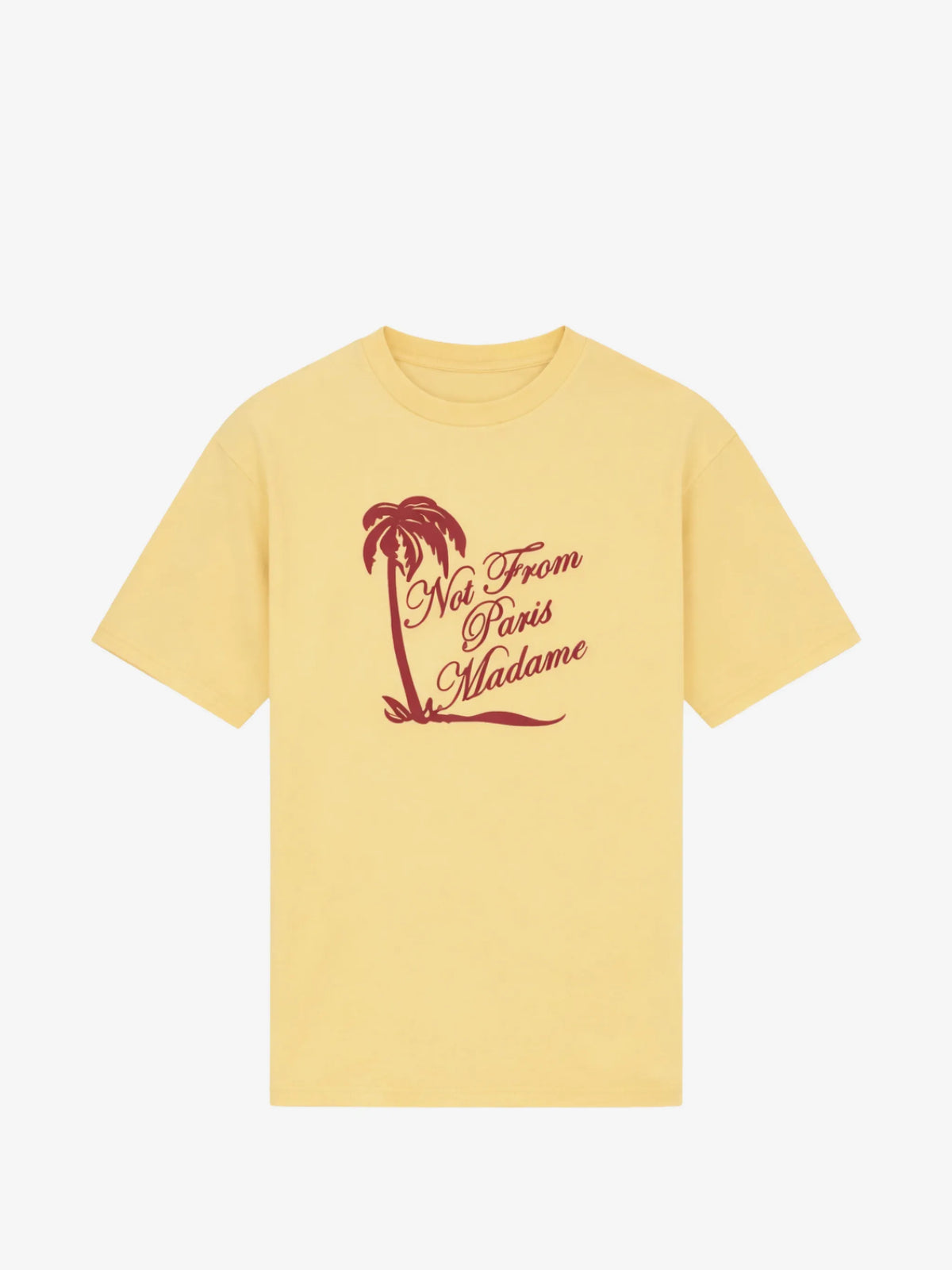 Image of Yellow Palm Slogan T-Shirt - Drôle de Monsieur by Drole De Monsieur for Men - Season Spring-Summer 2026 - Model View 1