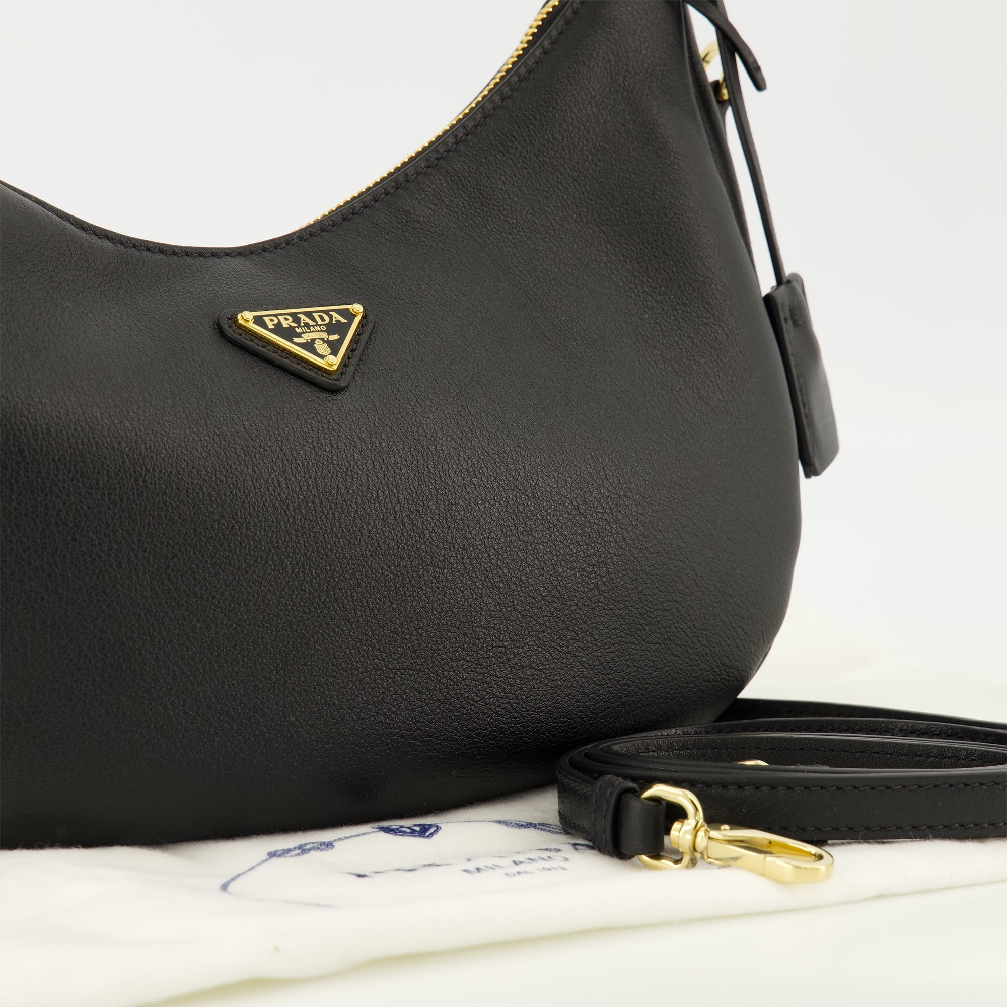 Prada bag, black leather drawstring, Spring Summer 2026, luxury accessories, calfskin