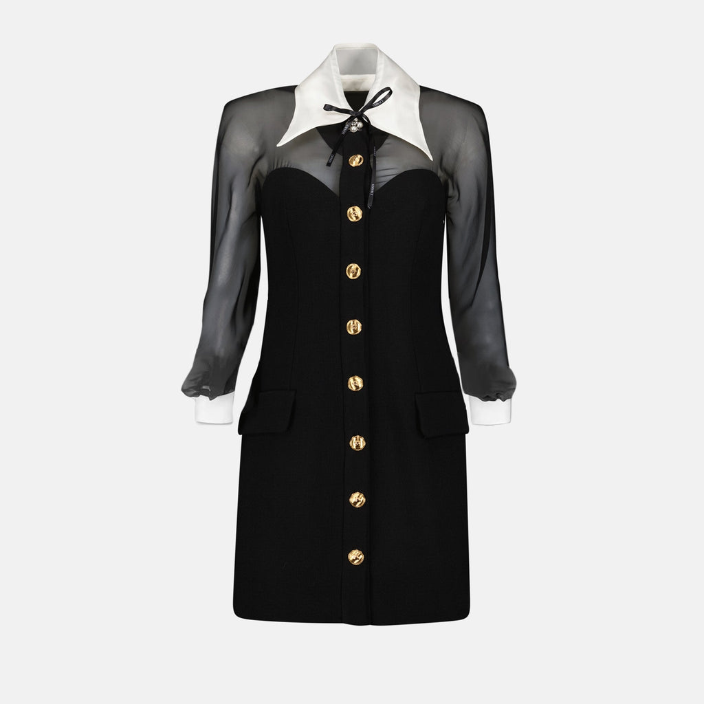 Black Bustier Contrast Collar Dress