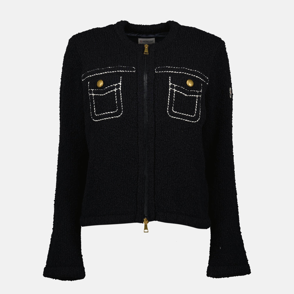 Moncler cardigan, bi-material cardigan, navy cardigan, wool nylon blend, Autumn-Winter 2025