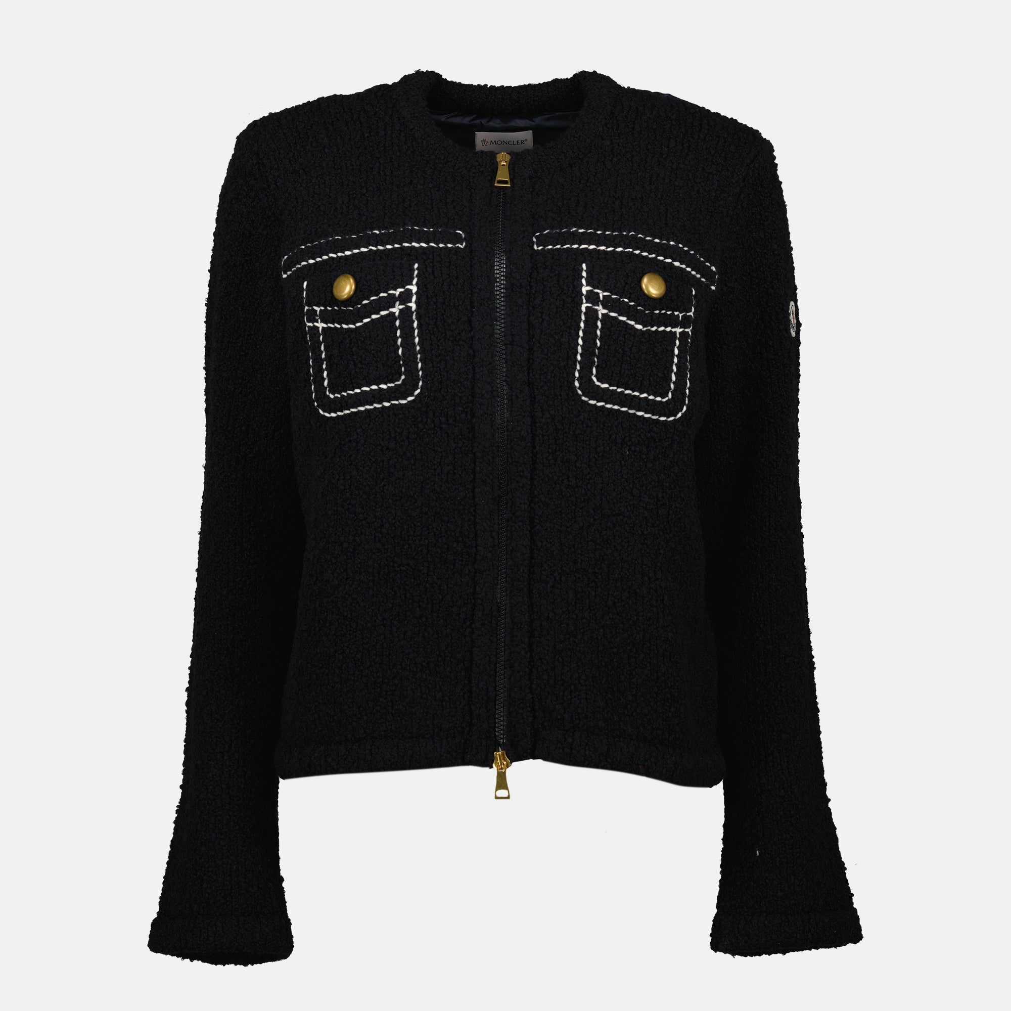 Moncler cardigan, bi-material cardigan, navy cardigan, wool nylon blend, Autumn-Winter 2025