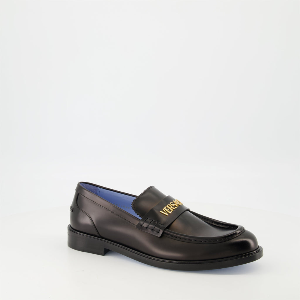 black leather loafers, Versace loafers, slip-on shoes, goat leather footwear, Spring-Summer collection