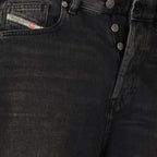 wide jeans, faded black denim, high-waisted jeans, Diesel jeans, women's denim fashion
