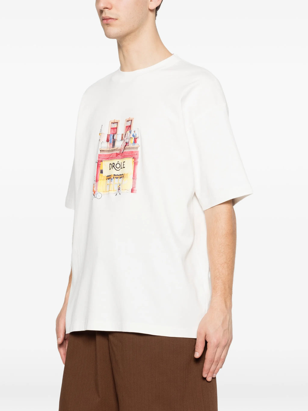 Image of Funny Café T-Shirt - Drôle de Monsieur by Drole De Monsieur for Men - Season Spring-Summer 2026 - Model View 2