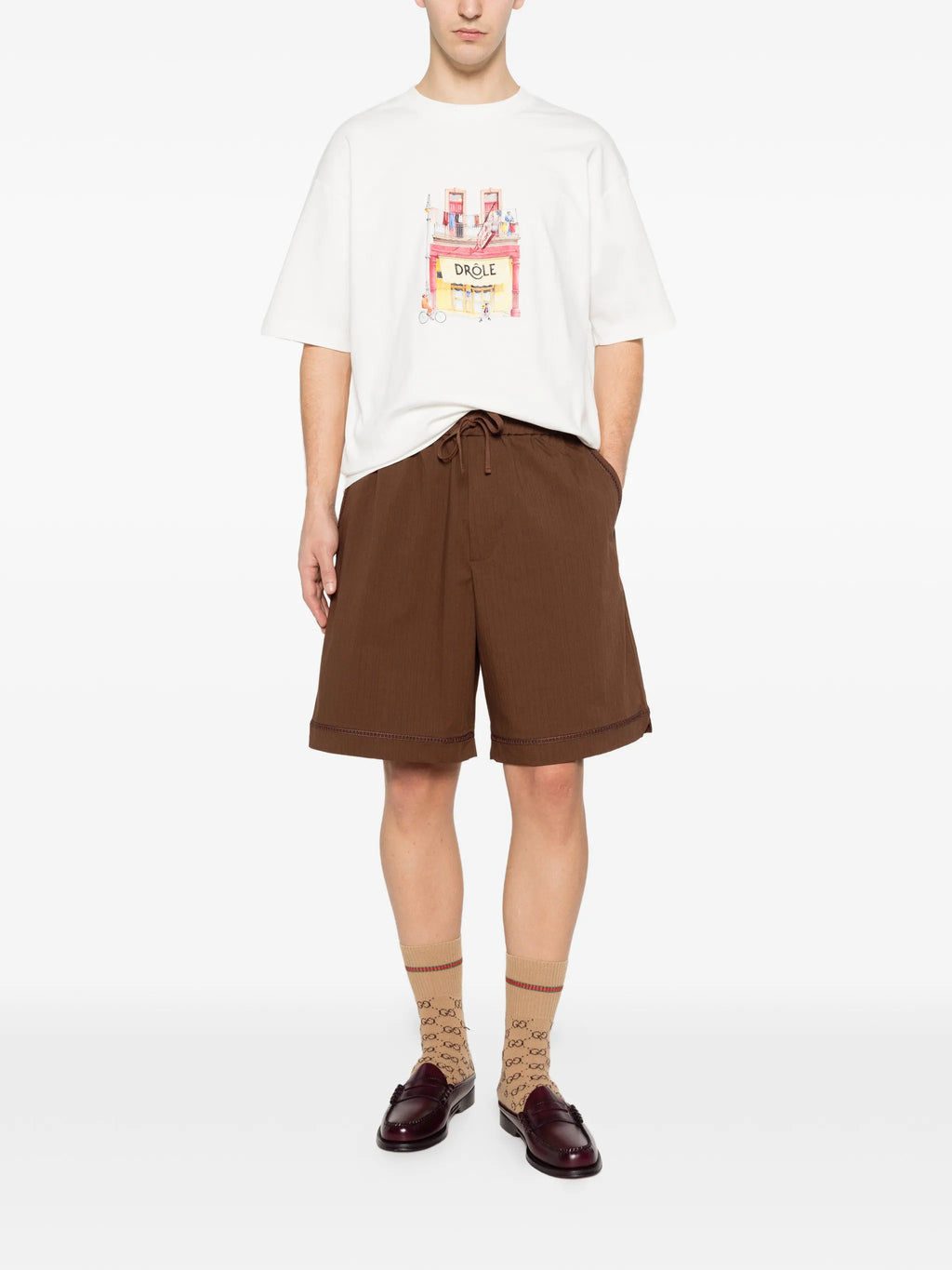 Image of Funny Café T-Shirt - Drôle de Monsieur by Drole De Monsieur for Men - Season Spring-Summer 2026 - Model View 1