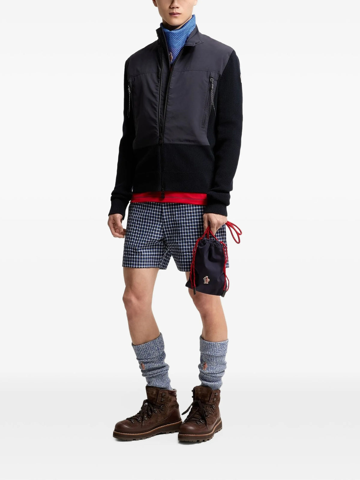 Image of Cardigan Jacket Bi-Material Blue by Moncler Grenoble for Men - Season Spring-Summer 2026 - Model View 1