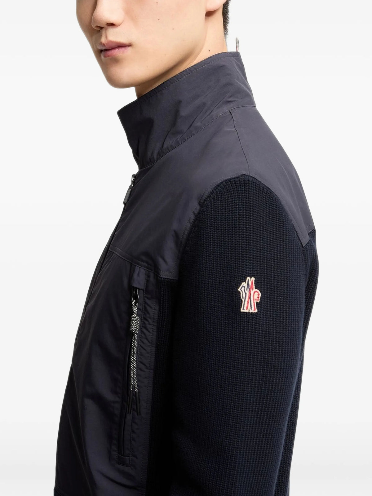 Image of Cardigan Jacket Bi-Material Blue by Moncler Grenoble for Men - Season Spring-Summer 2026 - Model View 4