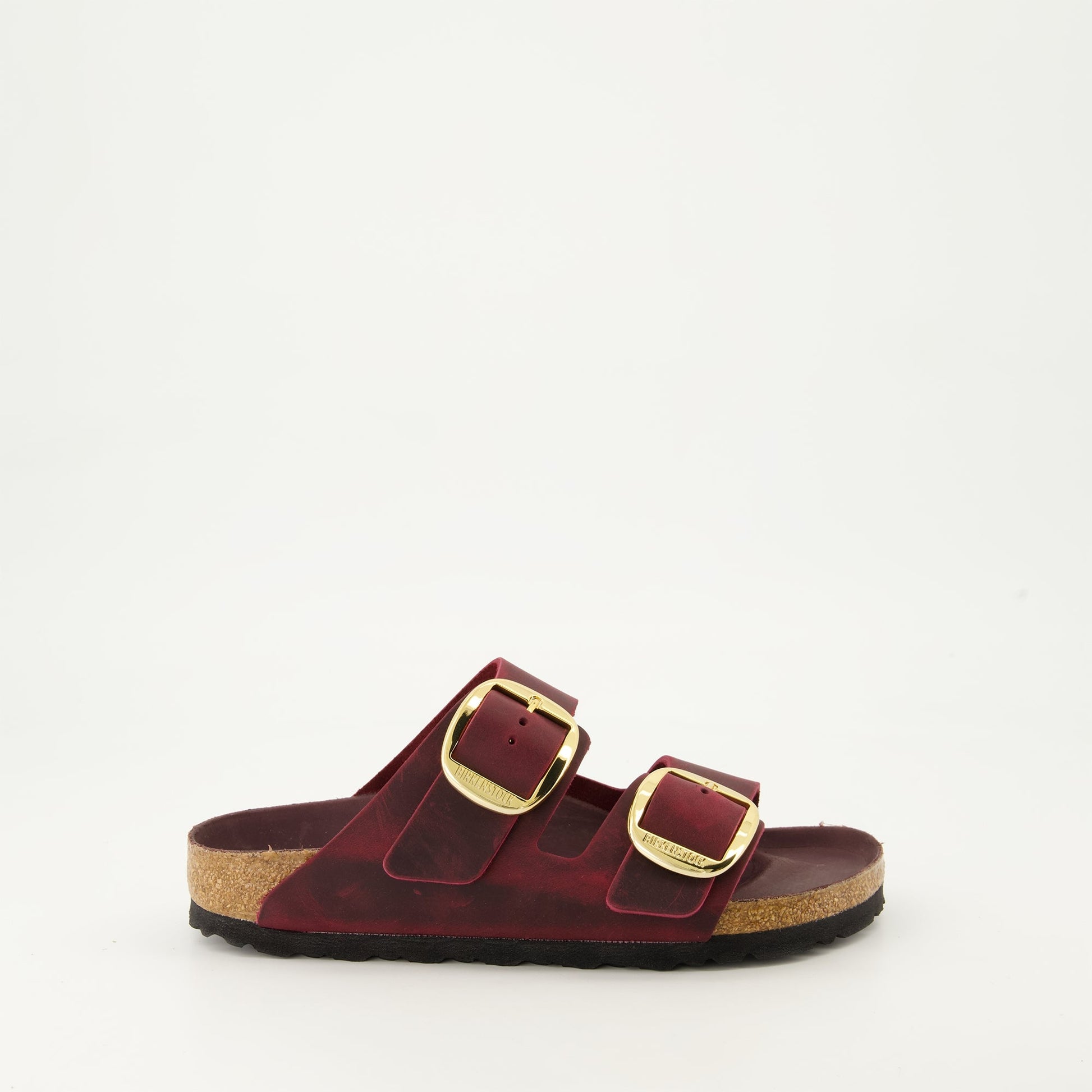 Arizona sandals, leather sandals, burgundy sandals, big buckle sandals, luxury footwear