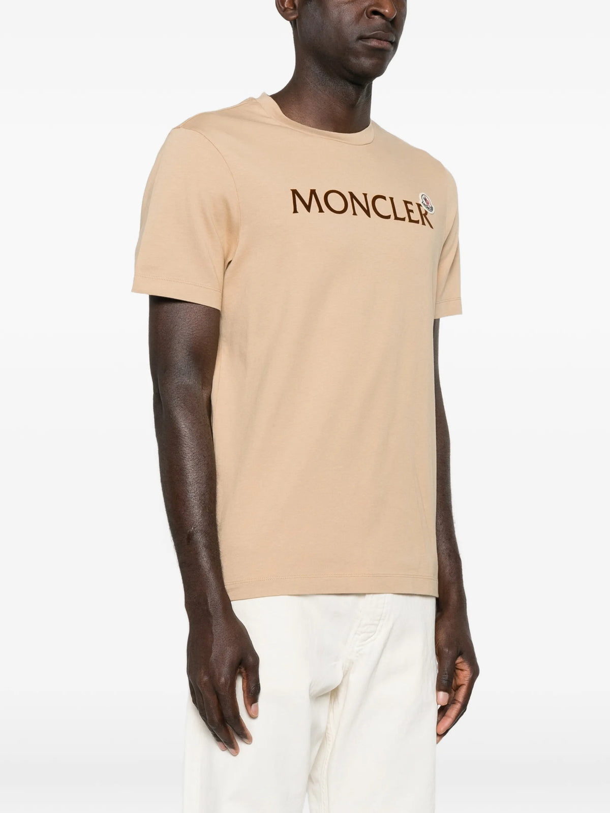 Image of Beige Logo Tee by Moncler for Men - Season Spring-Summer 2026 - Model View 2
