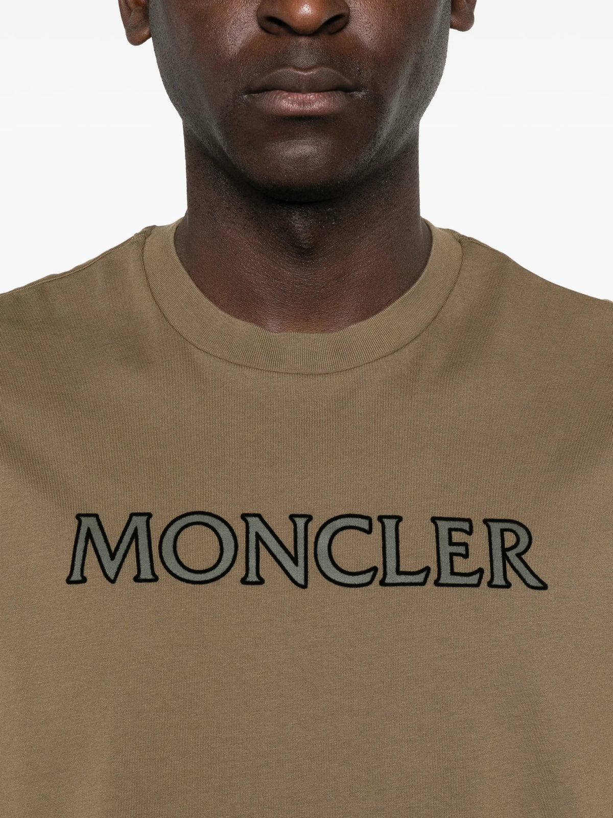 Image of Kaki Logo Print T-Shirt by Moncler for Men - Season Spring-Summer 2026 - Model View 4