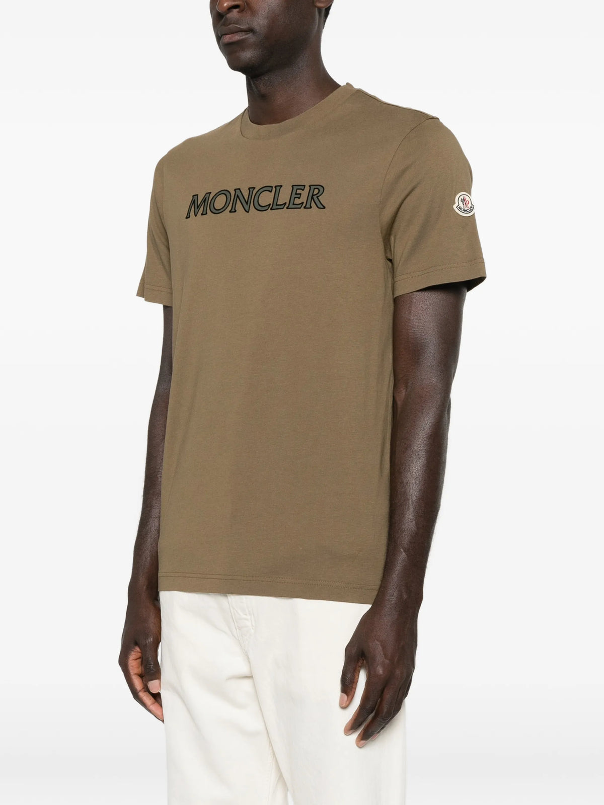 Image of Kaki Logo Print T-Shirt by Moncler for Men - Season Spring-Summer 2026 - Model View 2