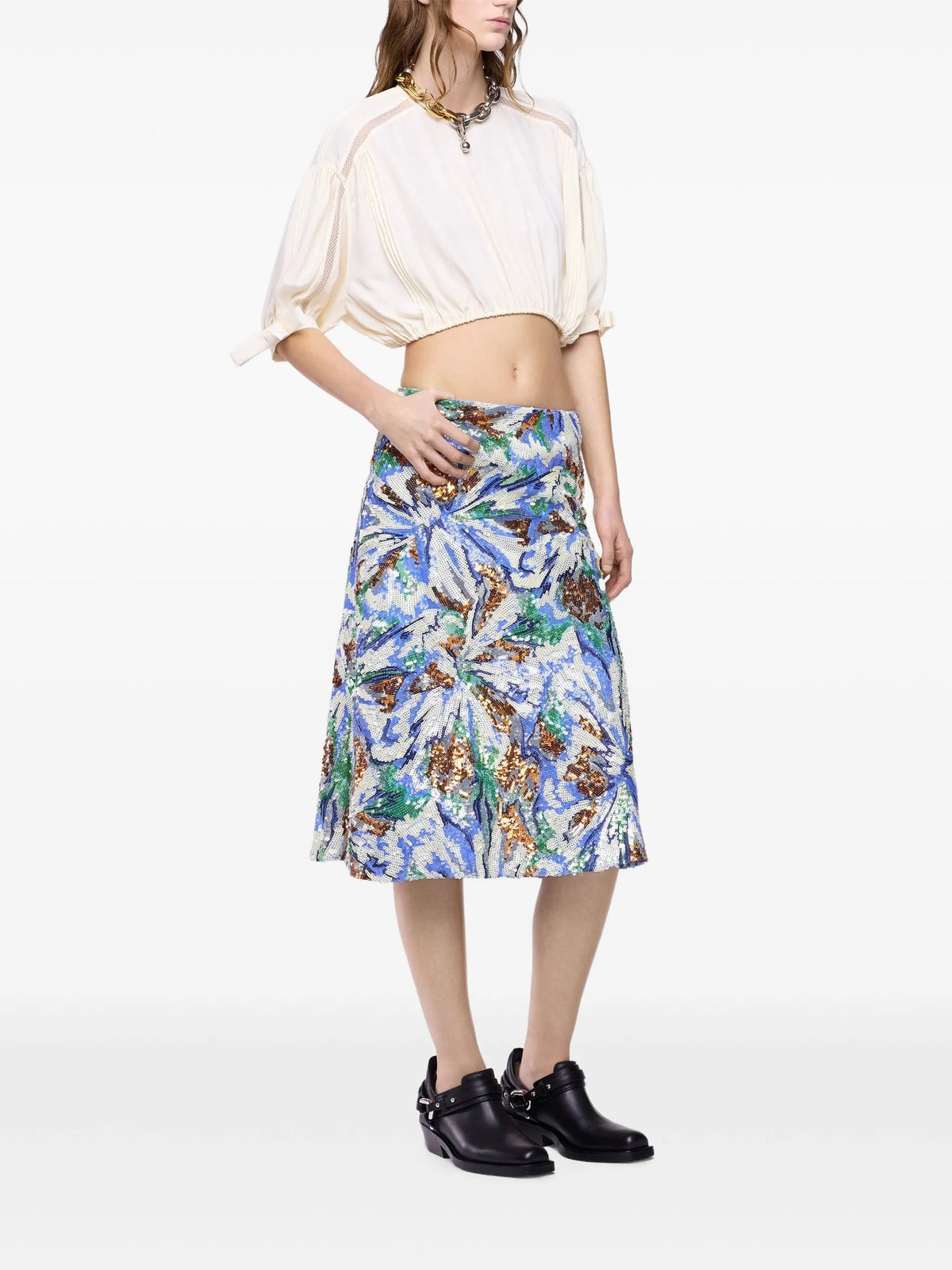 Image of Multicolored Sequined Midi Skirt by Rabanne for Women - Season Spring-Summer 2026 - Model View 1