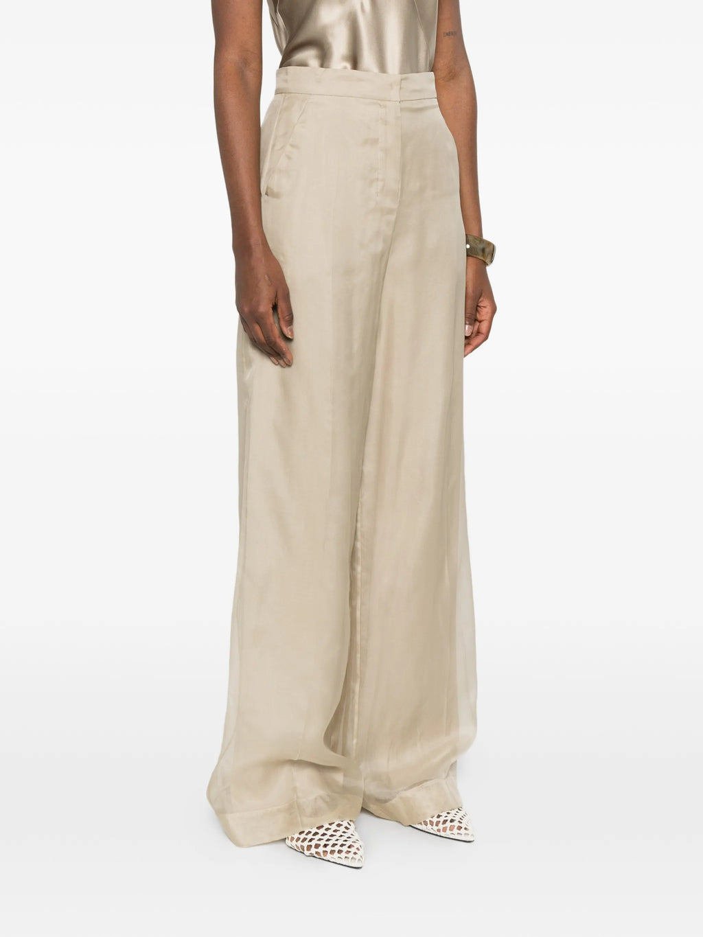 Image of Beige Organza Silk Pants by Max Mara for Women - Season Spring-Summer 2026 - Model View 2