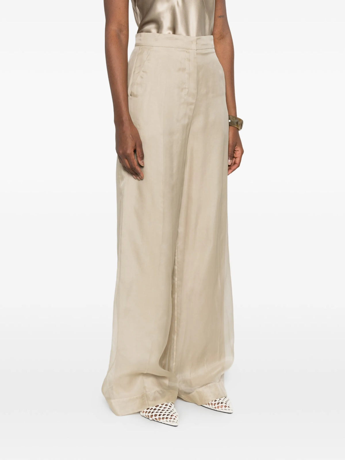 Image of Beige Organza Silk Pants by Max Mara for Women - Season Spring-Summer 2026 - Model View 2