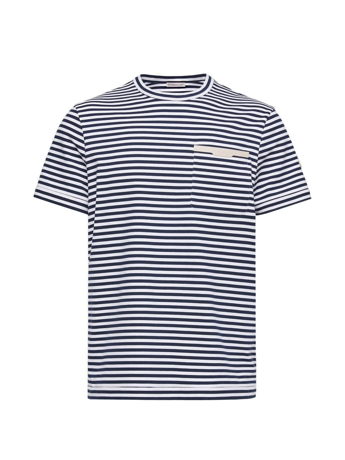 Image of Blue Striped T-Shirt by Moncler for Men - Season Spring-Summer 2026 - Model View 1