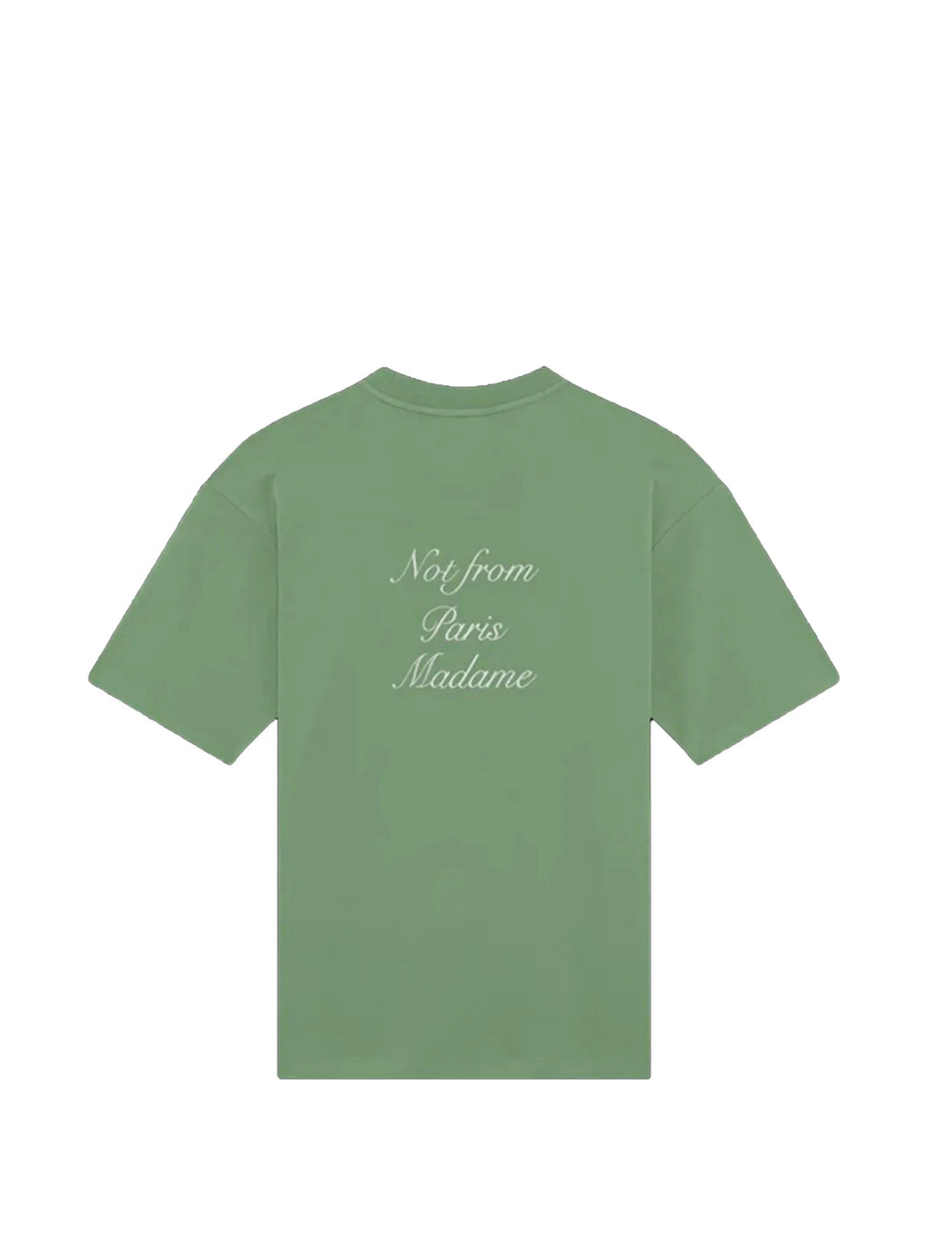 Image of Green T-Shirt 'Not From Paris Madame' - Drôle de Monsieur by Drole De Monsieur for Men - Season Spring-Summer 2026 - Model View 2
