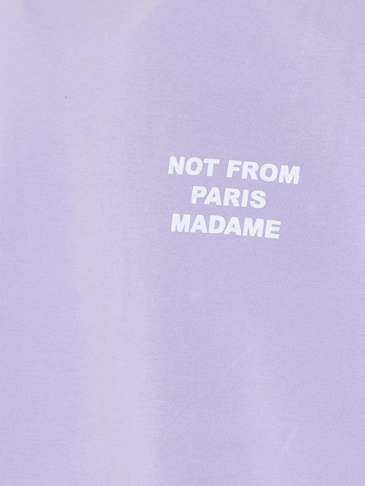 Image of Lila Slogan T-Shirt 'Not From Paris Madame' by Drole De Monsieur for Men - Season Spring-Summer 2026 - Model View 3