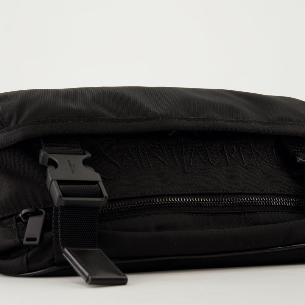 Black belt bag, nylon bag, Saint Laurent accessories, adjustable strap bag, luxury men's fashion
