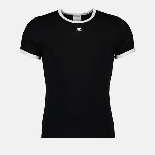 contrast T-shirt, black and white T-shirt, embroidered logo T-shirt, premium cotton T-shirt, modern T-shirt