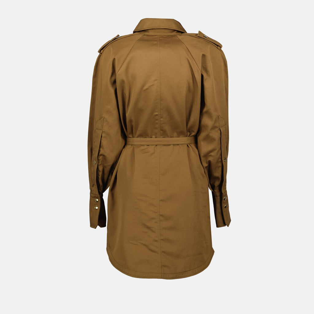 brown shirt dress, Patou dress, cotton gabardine dress, midi dress, women's fashion