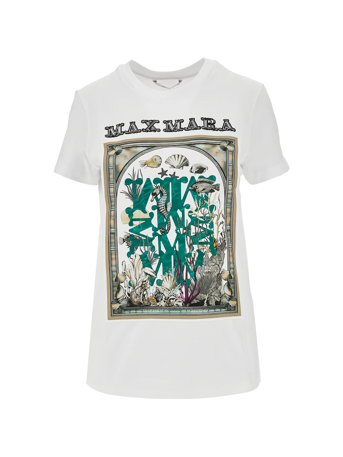 Image of White Cotton Printed T-Shirt by Max Mara for Women - Season Spring-Summer 2026 - Model View 1