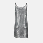 silver dress, metallic dress, Rabanne dress, Spring-Summer 2025, stylish knitwear