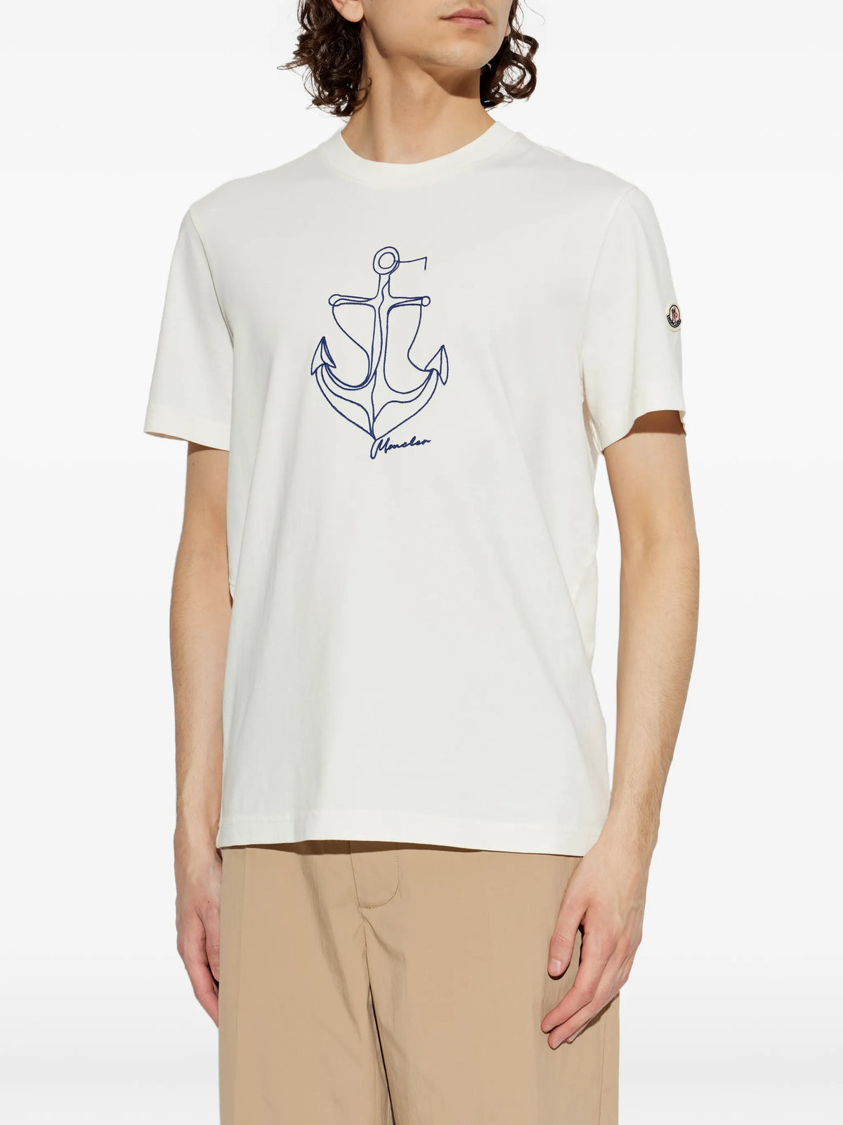 Image of White Embroidered Cotton T-Shirt by Moncler for Men - Season Spring-Summer 2026 - Model View 2