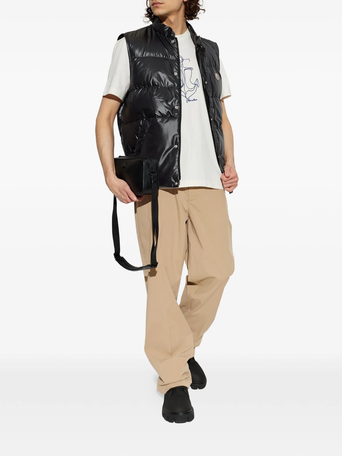 Image of White Embroidered Cotton T-Shirt by Moncler for Men - Season Spring-Summer 2026 - Model View 1