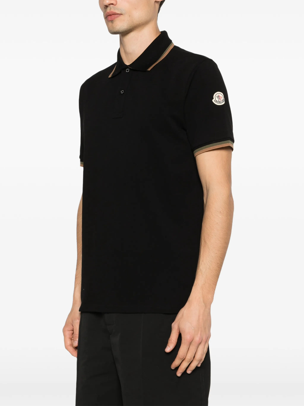 Image of Polo à col double noir by Moncler for Men - Season Spring-Summer 2026 - Model View 2