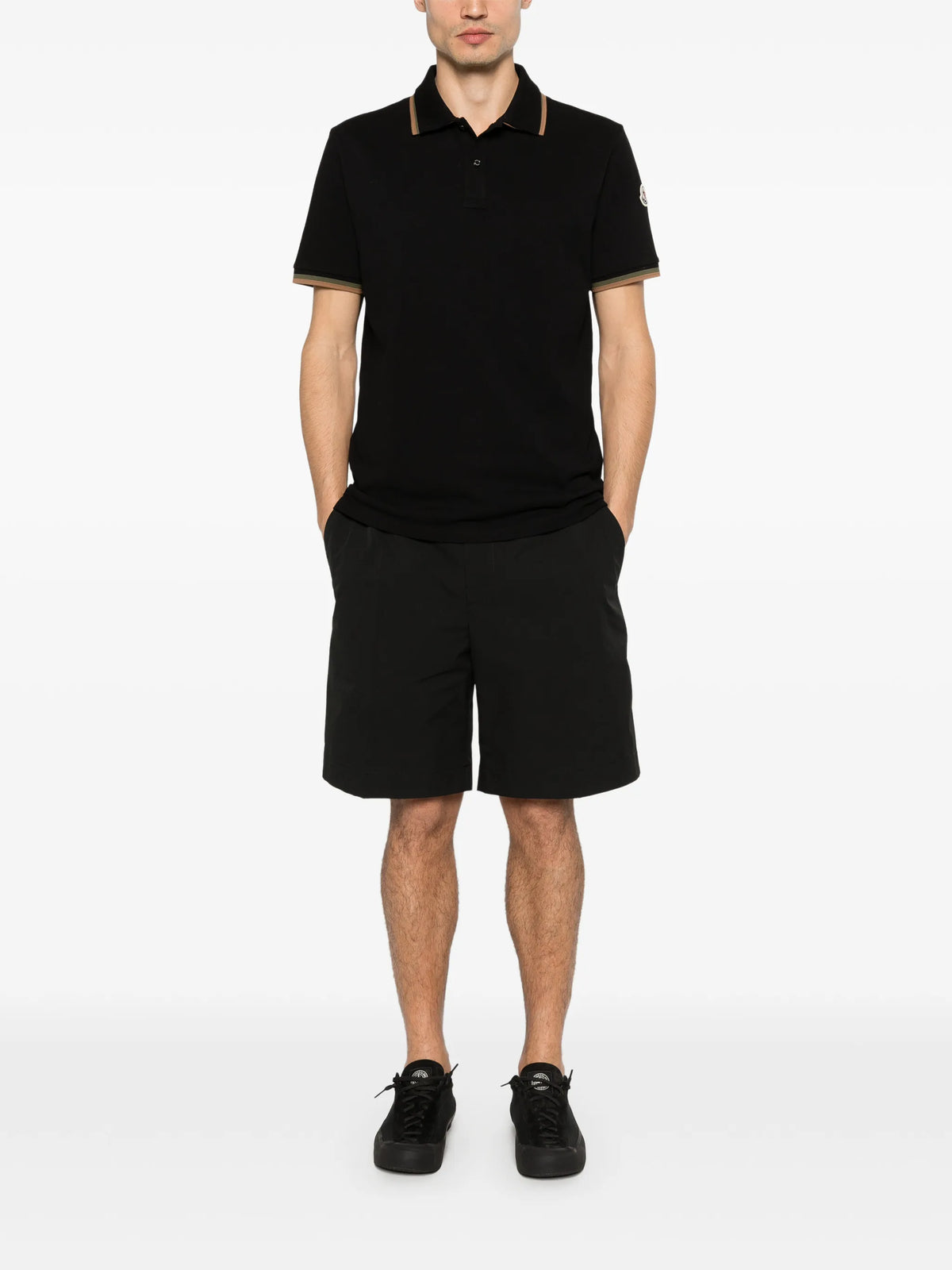 Image of Polo à col double noir by Moncler for Men - Season Spring-Summer 2026 - Model View 1