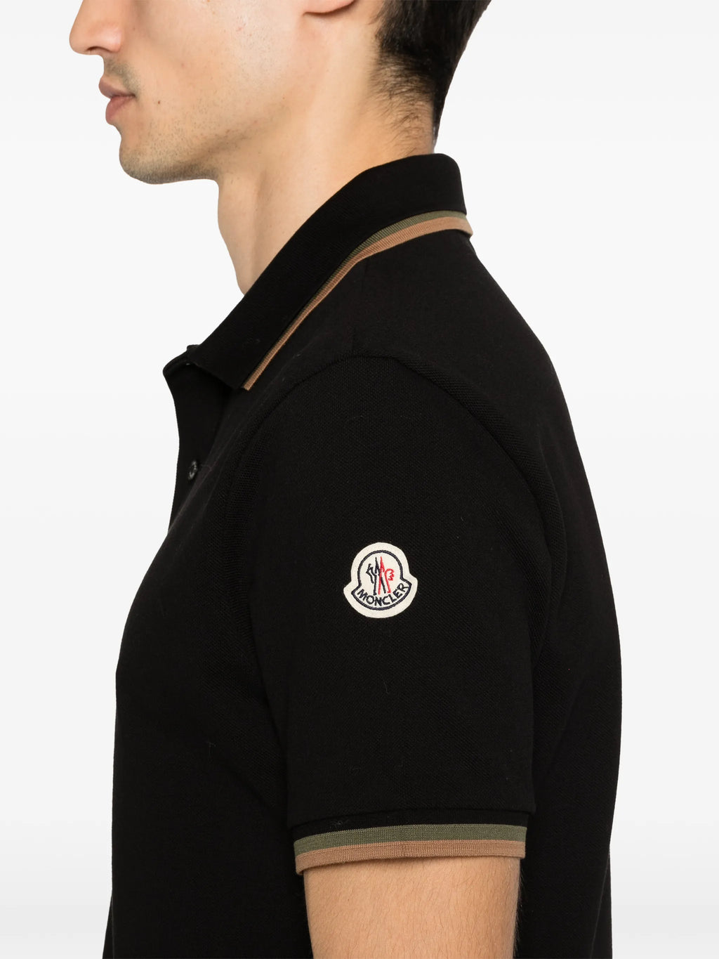 Image of Polo à col double noir by Moncler for Men - Season Spring-Summer 2026 - Model View 4