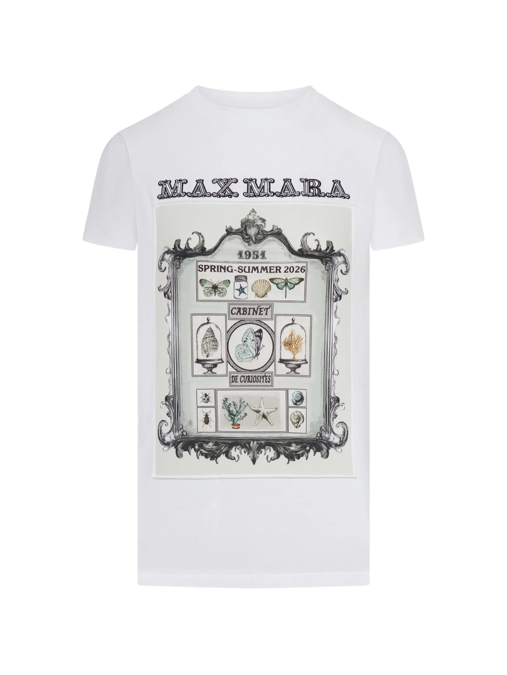 Image of White Cotton Printed T-Shirt by Max Mara for Women - Season Spring-Summer 2026 - Model View 1