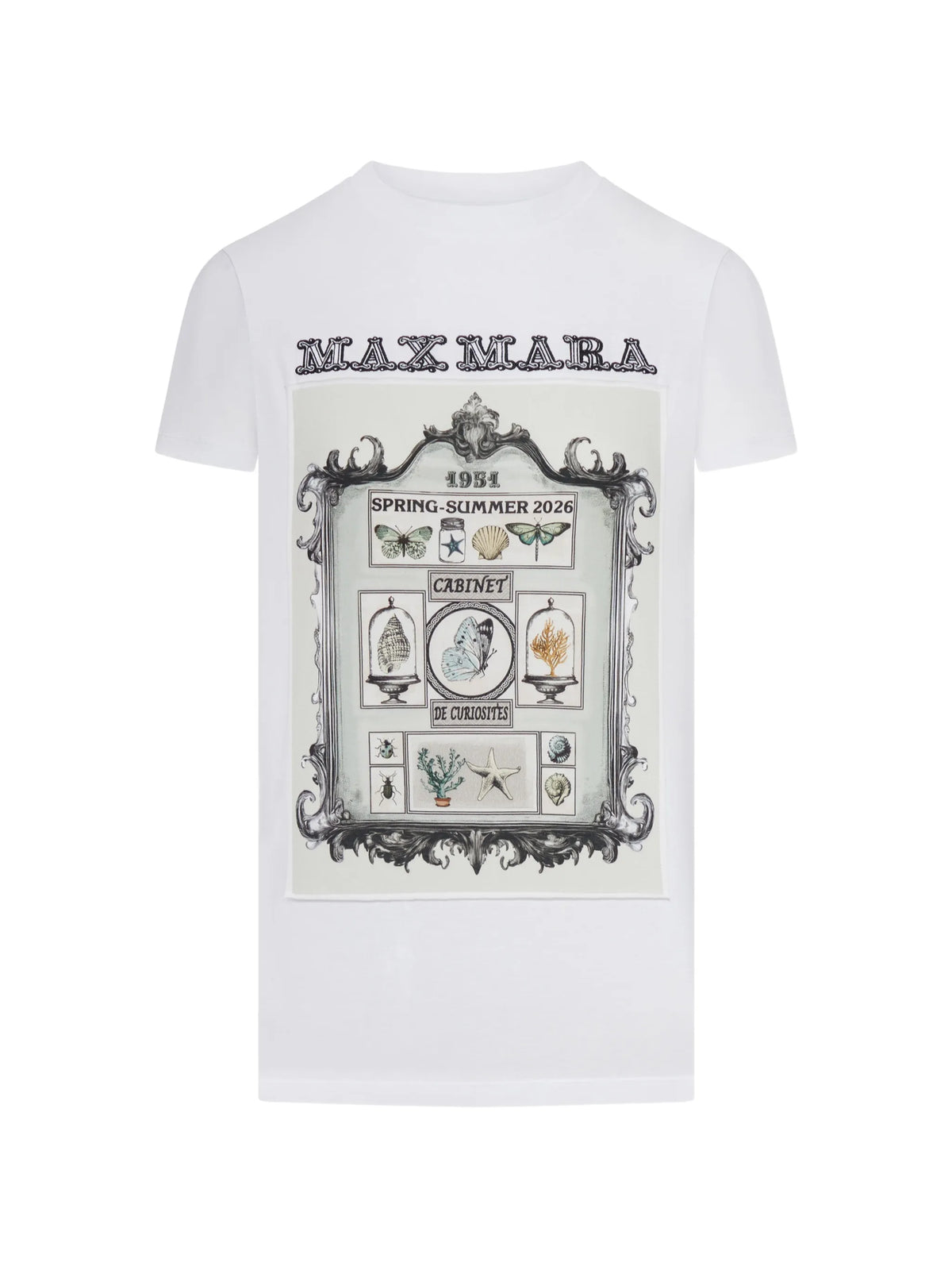 Image of White Cotton Printed T-Shirt by Max Mara for Women - Season Spring-Summer 2026 - Model View 1