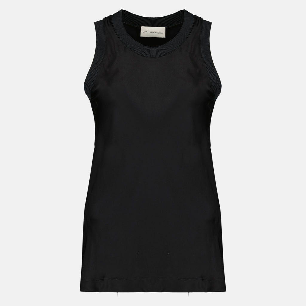 Top Sem Mangas Efeito Satinado Preto