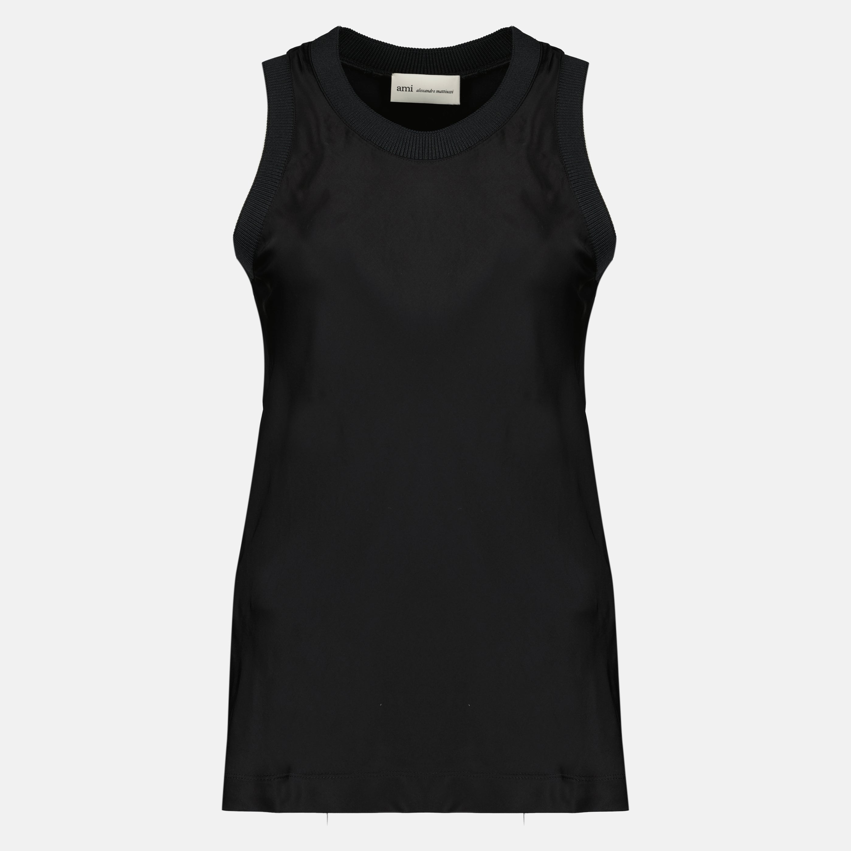 Top Sem Mangas Efeito Satinado Preto