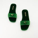 Image of Green Velvet Flat Sandals by Prada for Women - Season Autumn-Winter 2024 - Top View Pair