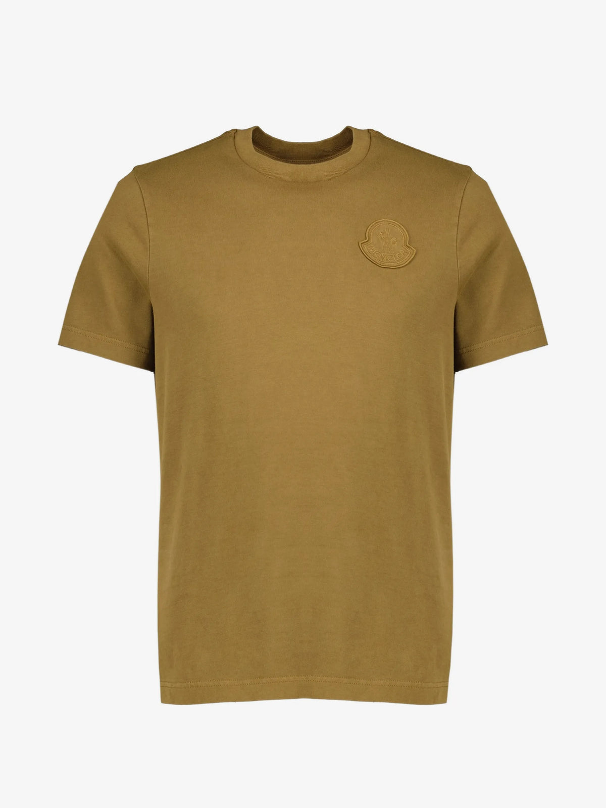 Image of Brown Embroidered Logo T-Shirt by Moncler for Men - Season Spring-Summer 2026 - Model View 1