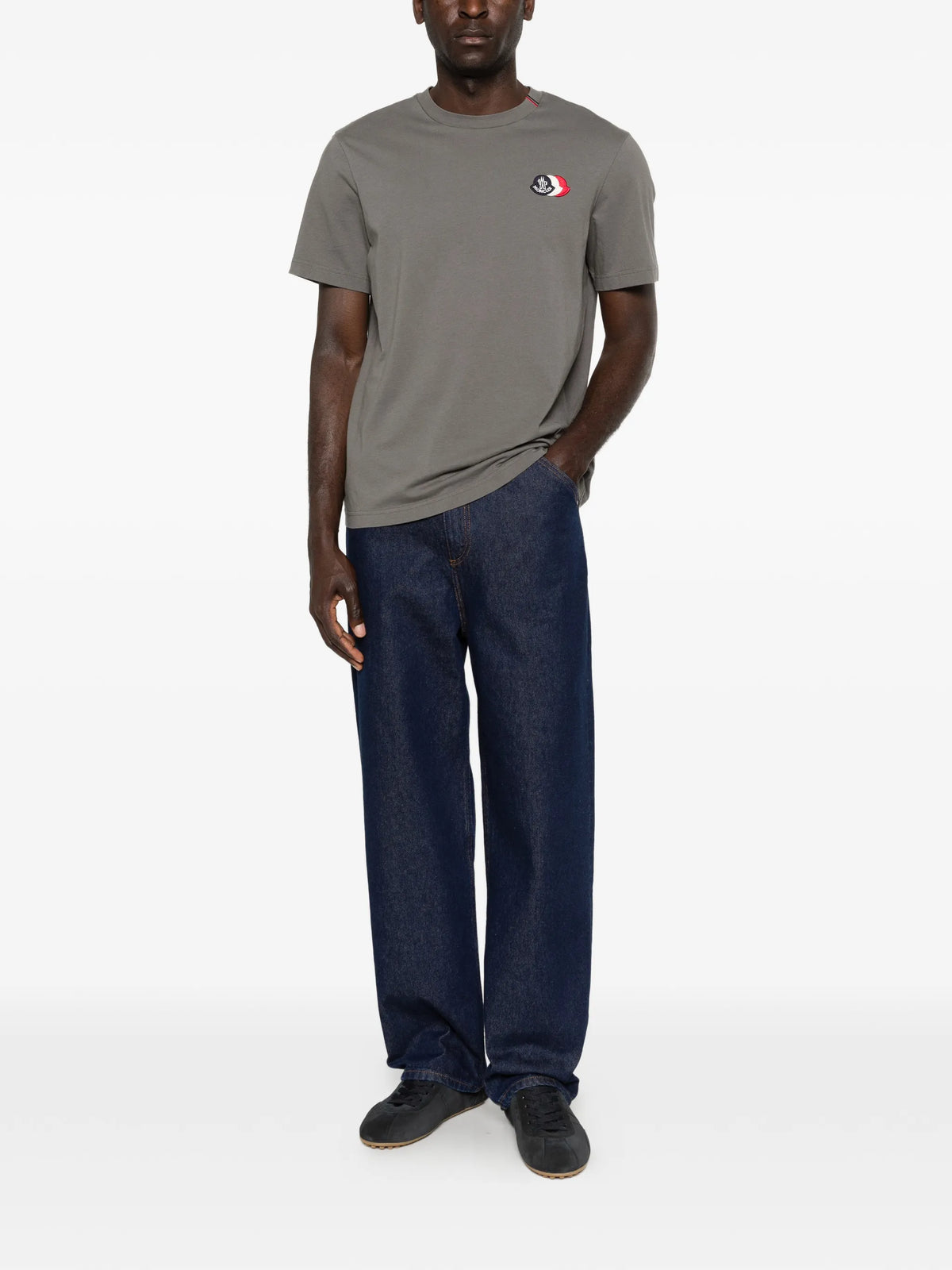 Image of Cotton T-Shirt with Tricolor Logo by Moncler for Men - Season Spring-Summer 2026 - Model View 1