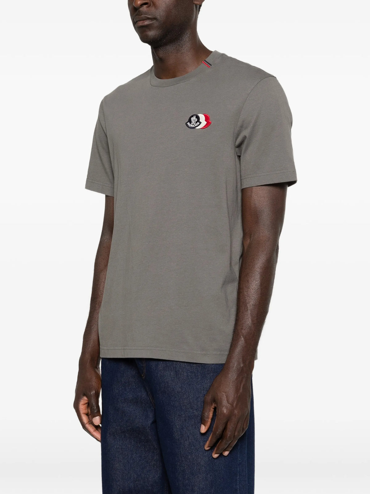 Image of Cotton T-Shirt with Tricolor Logo by Moncler for Men - Season Spring-Summer 2026 - Model View 2