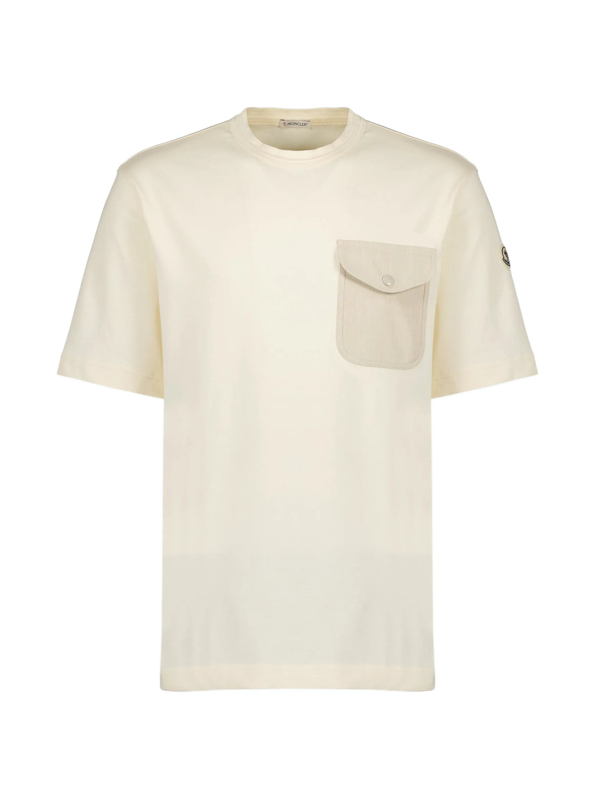 Image of Beige Logo T-Shirt with Pocket by Moncler for Men - Season Spring-Summer 2026 - Model View 1