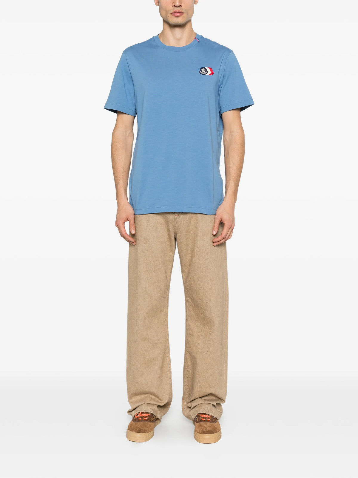 Image of Tricolore Logo Cotton T-Shirt by Moncler for Men - Season Spring-Summer 2026 - Model View 1