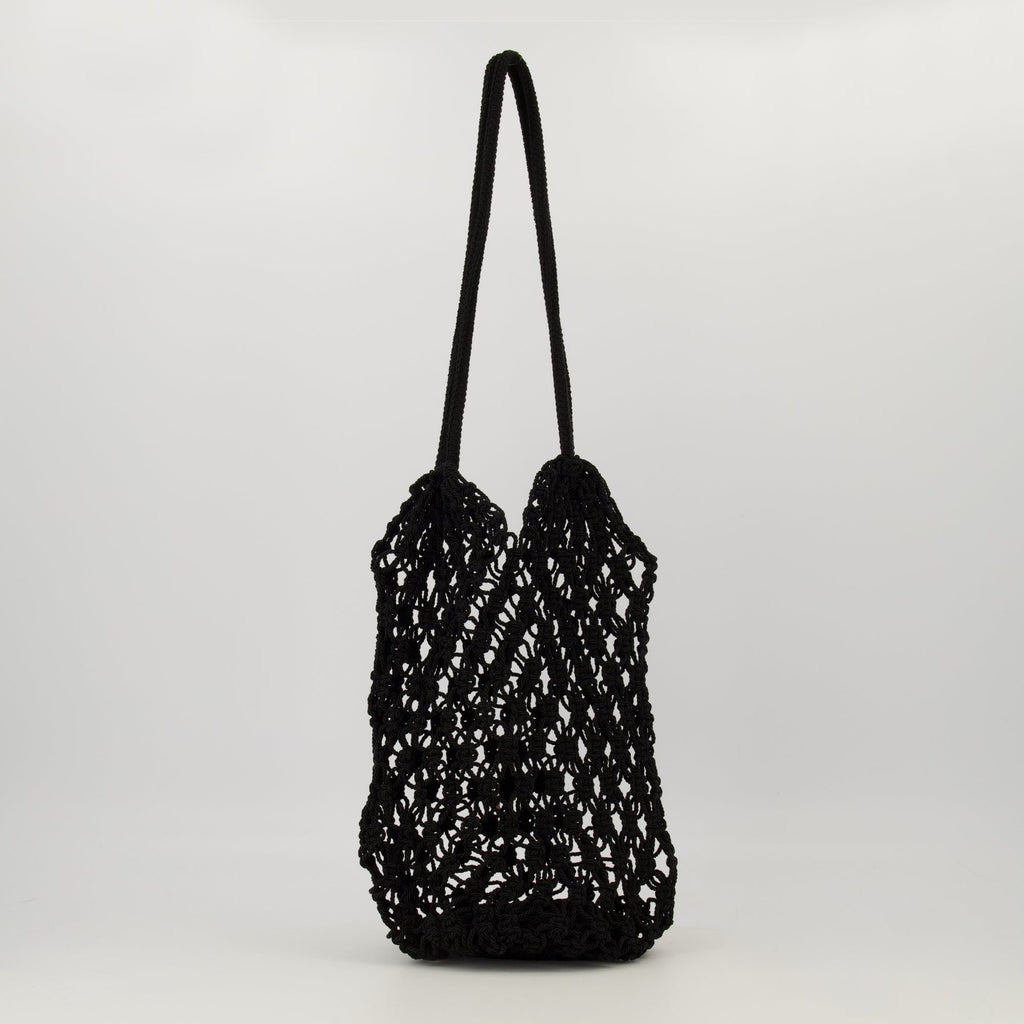 Saint Laurent tote, black crochet bag, luxury handbag, Autumn-Winter 2025, raffia effect tote