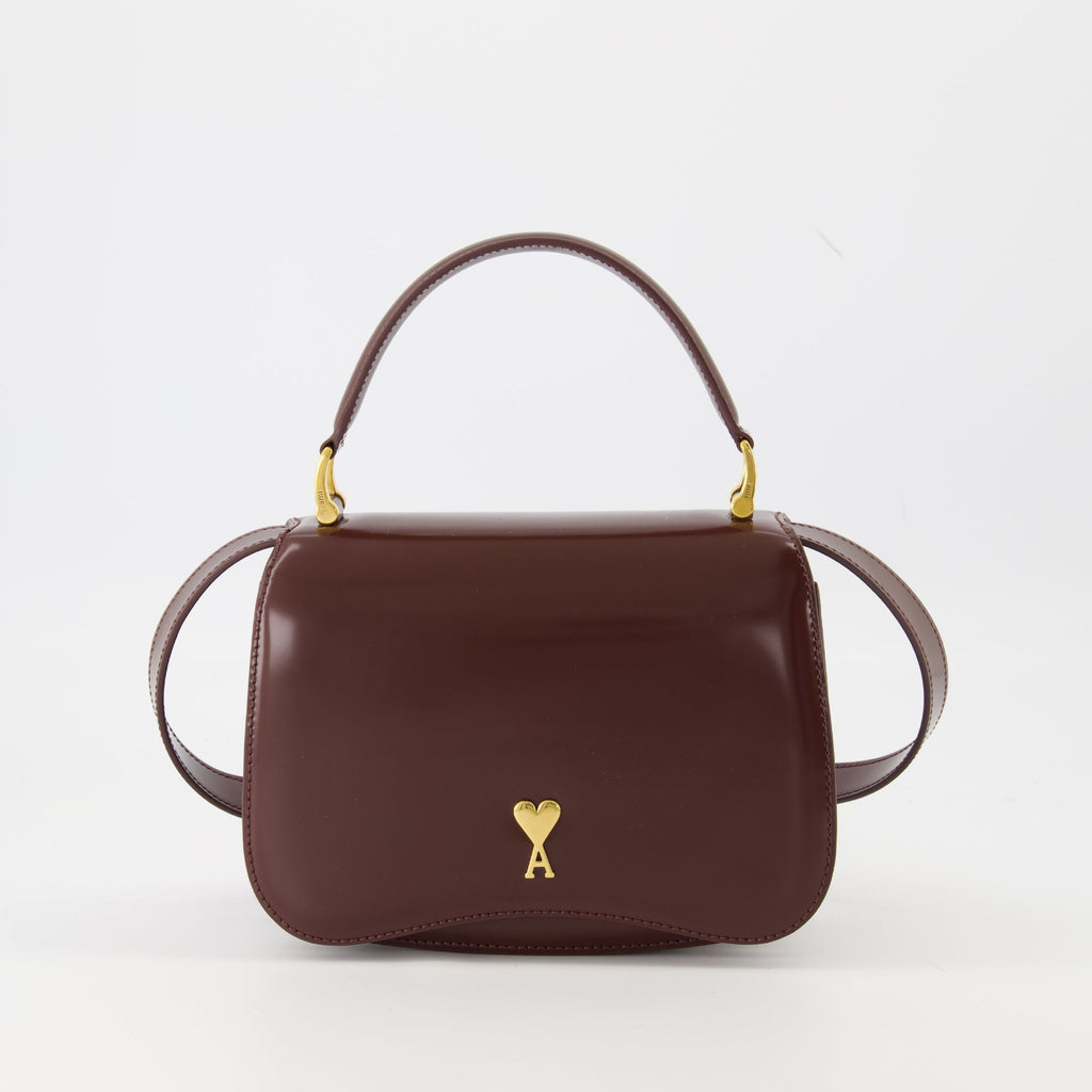 Ami Paris, Top Handle bag, burgundy leather bag, unisex accessories, luxury handbags