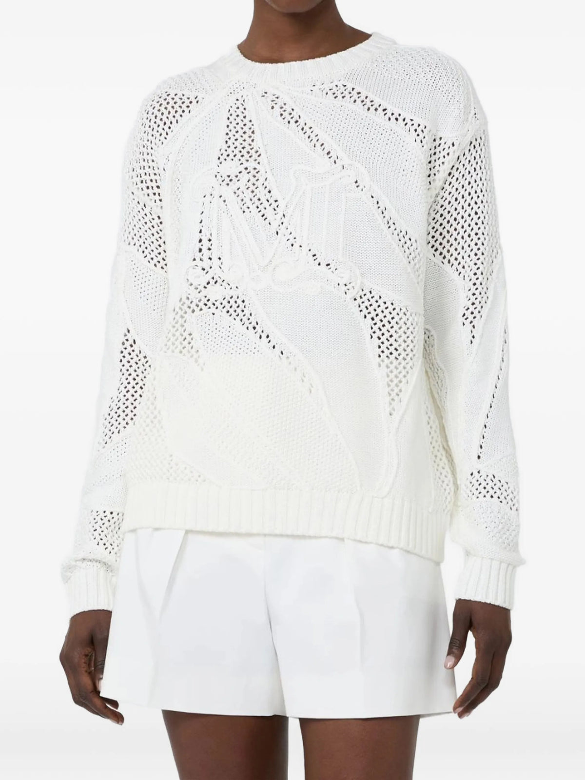 Image of White Cotton Embroidered Sweater by Max Mara for Women - Season Spring-Summer 2026 - Model View 2