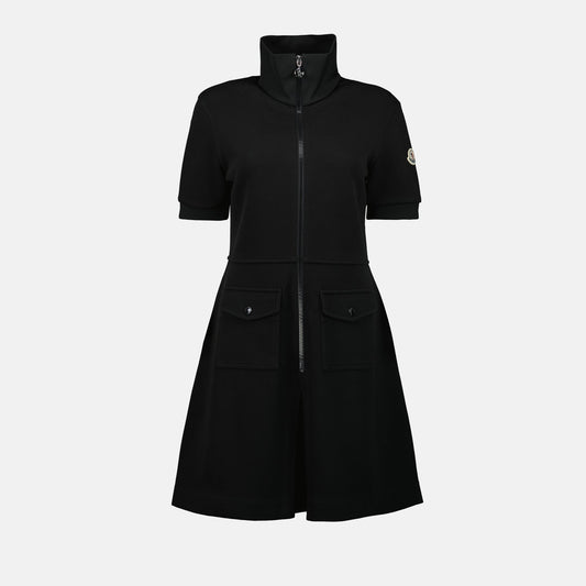 Black dress, Moncler dress, zip dress, summer fashion, slim fit dress